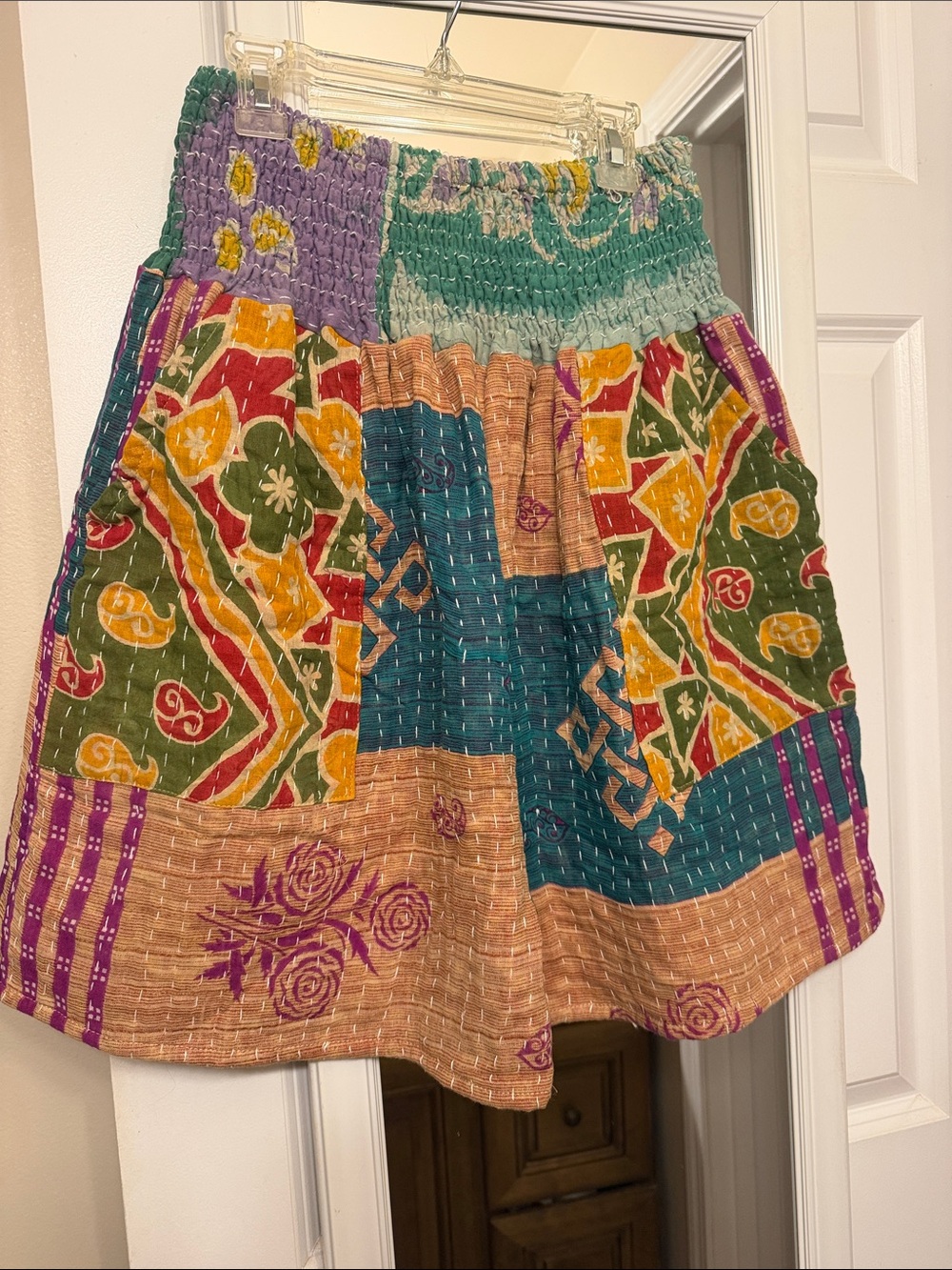 She’s One Oak “Billy’s” Patchwork Multicolor Smocked-Waist shorts